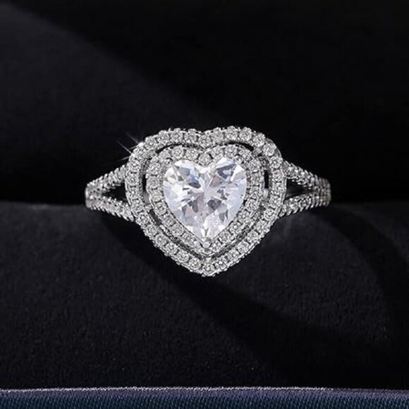 ✨Sweet Pure CZ Double Layer Cross Fashion Heart Rings for Women, MARR9016 - Picture 9 of 9